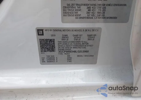 2020 Chevrolet Silverado 1500 from USA, damaged, VIN 3GCPWBEH8LG213060